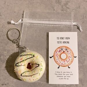 White Chocolate Sprinkle Donut Squishy Keychain